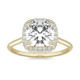 2.53 CTW DEW Cushion Forever One Moissanite Signature Halo Engagement Ring 14K Yellow Gold