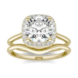 2.53 CTW DEW Cushion Forever One Moissanite Signature Halo Bridal Set Ring 14K Yellow Gold
