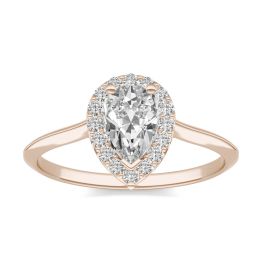 1.12 CTW DEW Pear Forever One Moissanite Signature Halo Engagement Ring 14K Rose Gold