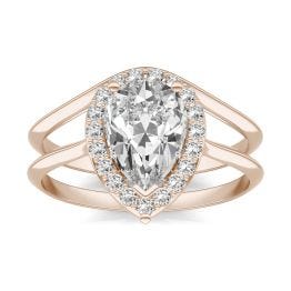 1.71 CTW DEW Pear Forever One Moissanite Signature Halo Bridal Set Ring 14K Rose Gold