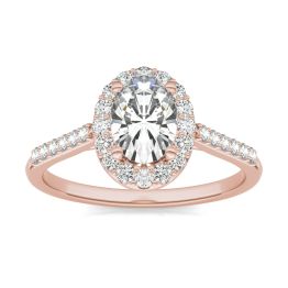 1.19 CTW DEW Oval Forever One Moissanite Signature Halo with Side Accents Engagement Ring 14K Rose Gold