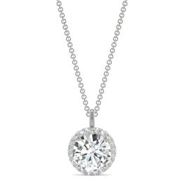 2.13 CTW DEW Round Forever One Moissanite Signature Halo Pendant Necklace 14K White Gold