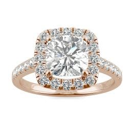 2.58 CTW DEW Cushion Forever One Moissanite Halo Engagement Ring 14K Rose Gold