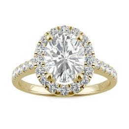 2.68 CTW DEW Oval Forever One Moissanite Halo Engagement Ring 14K Yellow Gold