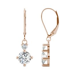 1.72 CTW DEW Round Forever One Moissanite Duo Leverback Drop Earrings 14K Rose Gold