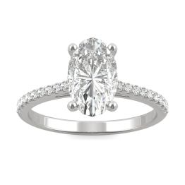 2.49 CTW DEW Elongated Oval Forever One Moissanite Side-Stone Engagement Ring 14K White Gold