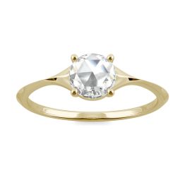 0.47 CTW DEW Round Forever One Moissanite Knife Edge Solitaire Engagement Ring 14K Yellow Gold