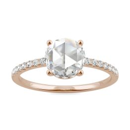 0.81 CTW DEW Round Forever One Moissanite Solitaire with Hidden Halo Engagement Ring 14K Rose Gold