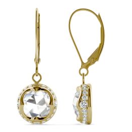 1.25 CTW DEW Round Forever One Moissanite Drop with Hidden Halo Earrings 14K Yellow Gold