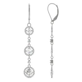 2.18 CTW DEW Round Forever One Moissanite Duet Rose Triple Tier Halo Drop Earrings 14K White Gold
