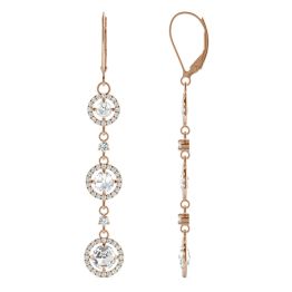 2.18 CTW DEW Round Forever One Moissanite Duet Rose Triple Tier Halo Drop Earrings 14K Rose Gold