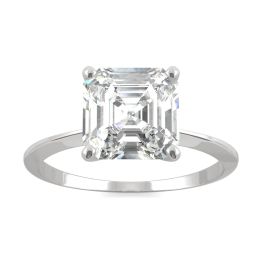 2.21 CTW DEW Asscher Forever One Moissanite Classic Solitaire Ring 14K White Gold