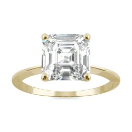 2.21 CTW DEW Asscher Forever One Moissanite Classic Solitaire Ring 14K Yellow Gold