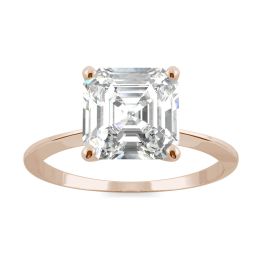 2.21 CTW DEW Asscher Forever One Moissanite Classic Solitaire Ring 14K Rose Gold