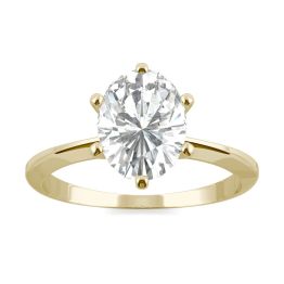 2.10 CTW DEW Oval Forever One Moissanite Six Prong Solitaire Ring 14K Yellow Gold