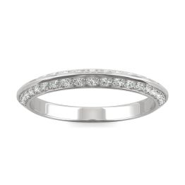 0.42 CTW DEW Round Forever One Moissanite Knife Edge Accented Wedding Band Ring 14K White Gold
