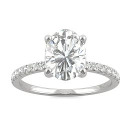 2.34 CTW DEW Oval Forever One Moissanite Side Stone Engagement Ring 14K White Gold, SIZE 6.5