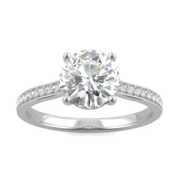 1.84 CTW DEW Round Forever One Moissanite Hidden Halo with Side Accents Engagement Ring 14K White Gold