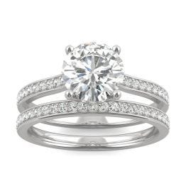 2.02 CTW DEW Round Forever One Moissanite Hidden Halo with Side Accents Bridal Set Ring 14K White Gold