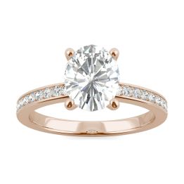 2.28 CTW DEW Oval Forever One Moissanite Channel Bead Set Engagement Ring 14K Rose Gold