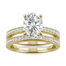 2.51 CTW DEW Oval Forever One Moissanite Bead Set Channel Bridal Set Ring 14K Yellow Gold