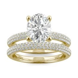 2.54 CTW DEW Oval Forever One Moissanite Micro Pave Ring 14K Yellow Gold