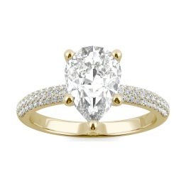 2.31 CTW DEW Pear Forever One Moissanite Micro Pave Ring 14K Yellow Gold