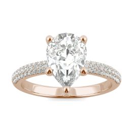 2.31 CTW DEW Pear Forever One Moissanite Micro Pave Ring 14K Rose Gold