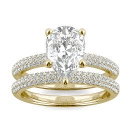 2.54 CTW DEW Pear Forever One Moissanite Micro Pave Ring 14K Yellow Gold