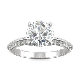 2.28 CTW DEW Round Forever One Moissanite Knife Edge Accented Engagement Ring 14K White Gold