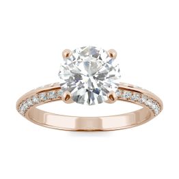 2.28 CTW DEW Round Forever One Moissanite Knife Edge Accented Engagement Ring 14K Rose Gold