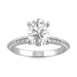 2.49 CTW DEW Oval Forever One Moissanite Knife Edge Accented Engagement Ring 14K White Gold