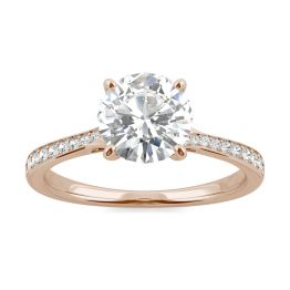 1.74 CTW DEW Round Forever One Moissanite Side-Stone with Hidden Halo Ring 14K Rose Gold