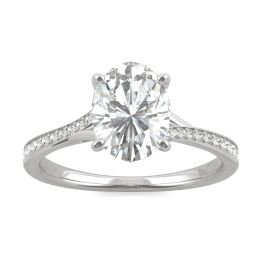 2.25 CTW DEW Oval Forever One Moissanite Side Stone Engagement Ring with Hidden Halo Ring 14K White Gold, SIZE 7.0