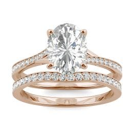2.43 CTW DEW Oval Forever One Moissanite Side Stone with Hidden Halo Bridal Set Ring 14K Rose Gold, SIZE 7.0