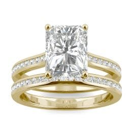 3.07 CTW DEW Radiant Forever One Moissanite Channel Set Wedding Set Ring 14K Yellow Gold