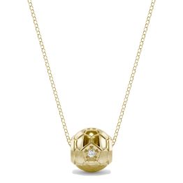 0.03 CTW DEW Round Forever One Moissanite Soccer Ball Solid Charm Necklace 14K Yellow Gold