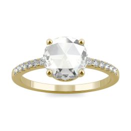 1.54 CTW DEW Round Forever One Moissanite Engagement with Hidden Accents Ring 14K Yellow Gold