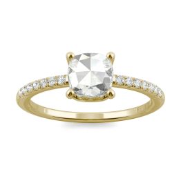 0.78 CTW DEW Cushion Forever One Moissanite Engagement with Hidden Accents Ring 14K Yellow Gold, SIZE 7.0