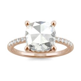 2.26 CTW DEW Cushion Forever One Moissanite Engagement with Hidden Accents Ring 14K Rose Gold, SIZE 7.0