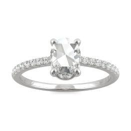 0.75 CTW DEW Oval Forever One Moissanite Engagement with Hidden Accents Ring 14K White Gold, SIZE 7.0