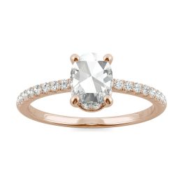 0.75 CTW DEW Oval Forever One Moissanite Engagement with Hidden Accents Ring 14K Rose Gold, SIZE 7.0