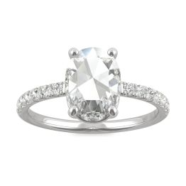 1.47 CTW DEW Oval Forever One Moissanite Engagement with Hidden Accents Ring 14K White Gold, SIZE 7.0