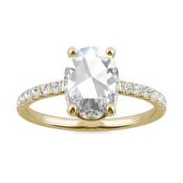 1.47 CTW DEW Oval Forever One Moissanite Engagement with Hidden Accents Ring 14K Yellow Gold, SIZE 7.0