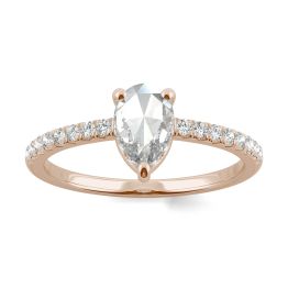 0.66 CTW DEW Pear Forever One Moissanite Engagement with Hidden Accents Ring 14K Rose Gold, SIZE 7.0