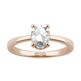 0.62 CTW DEW Oval Forever One Moissanite Solitaire with Hidden Accents Ring 14K Rose Gold, SIZE 7.0