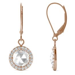 1.52 CTW DEW Round Forever One Moissanite Halo Drop Earrings 14K Rose Gold
