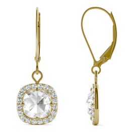 1.46 CTW DEW Cushion Forever One Moissanite Halo Drop Earrings 14K Yellow Gold