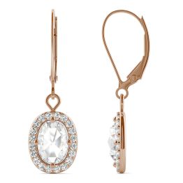 1.40 CTW DEW Cushion Forever One Moissanite Halo Drop Earrings 14K Rose Gold