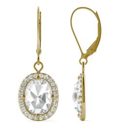 2.98 CTW DEW Cushion Forever One Moissanite Halo Drop Earrings 14K Yellow Gold